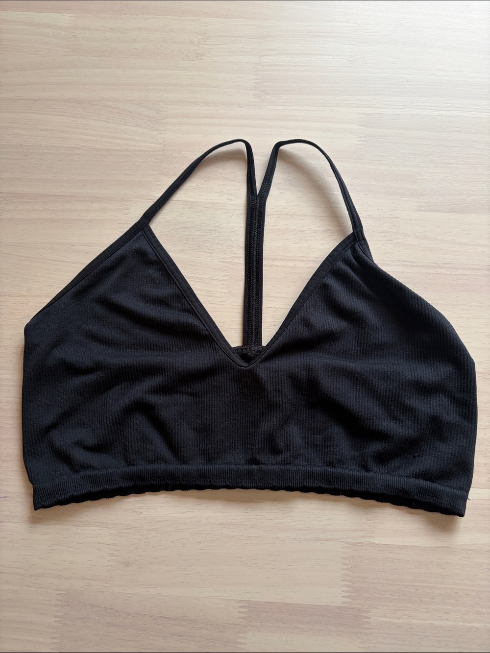 Anthropologie Seamless Black Ribbed V-Back Bralette Sz S/M